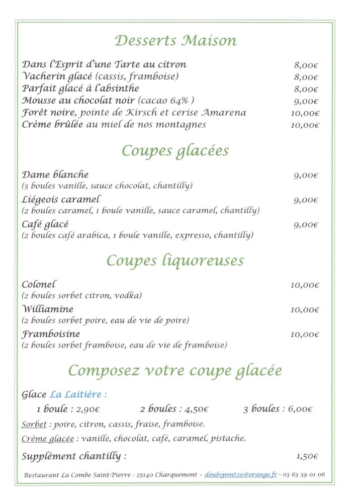Restaurant de La Combe Saint-Pierre - Menu Image 1