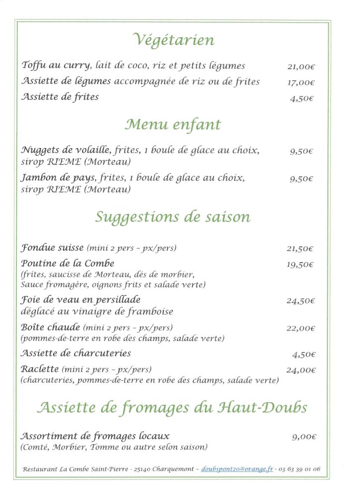Restaurant de La Combe Saint-Pierre - Menu Image 2