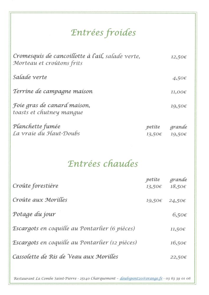 Restaurant de La Combe Saint-Pierre - Menu Image 4